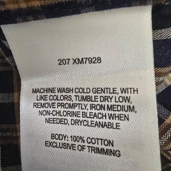 COLUMBIA MENS LONG SLEEVE PLAID BUTTON DOWN NAVY AND KHAKI PLAID SIZE LARGE EUC - Picture 6 of 8